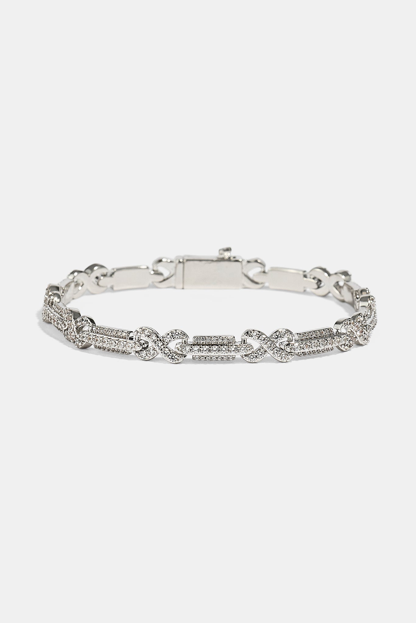 Iced Infinity Rectangle Link Bracelet - 6mm - White
